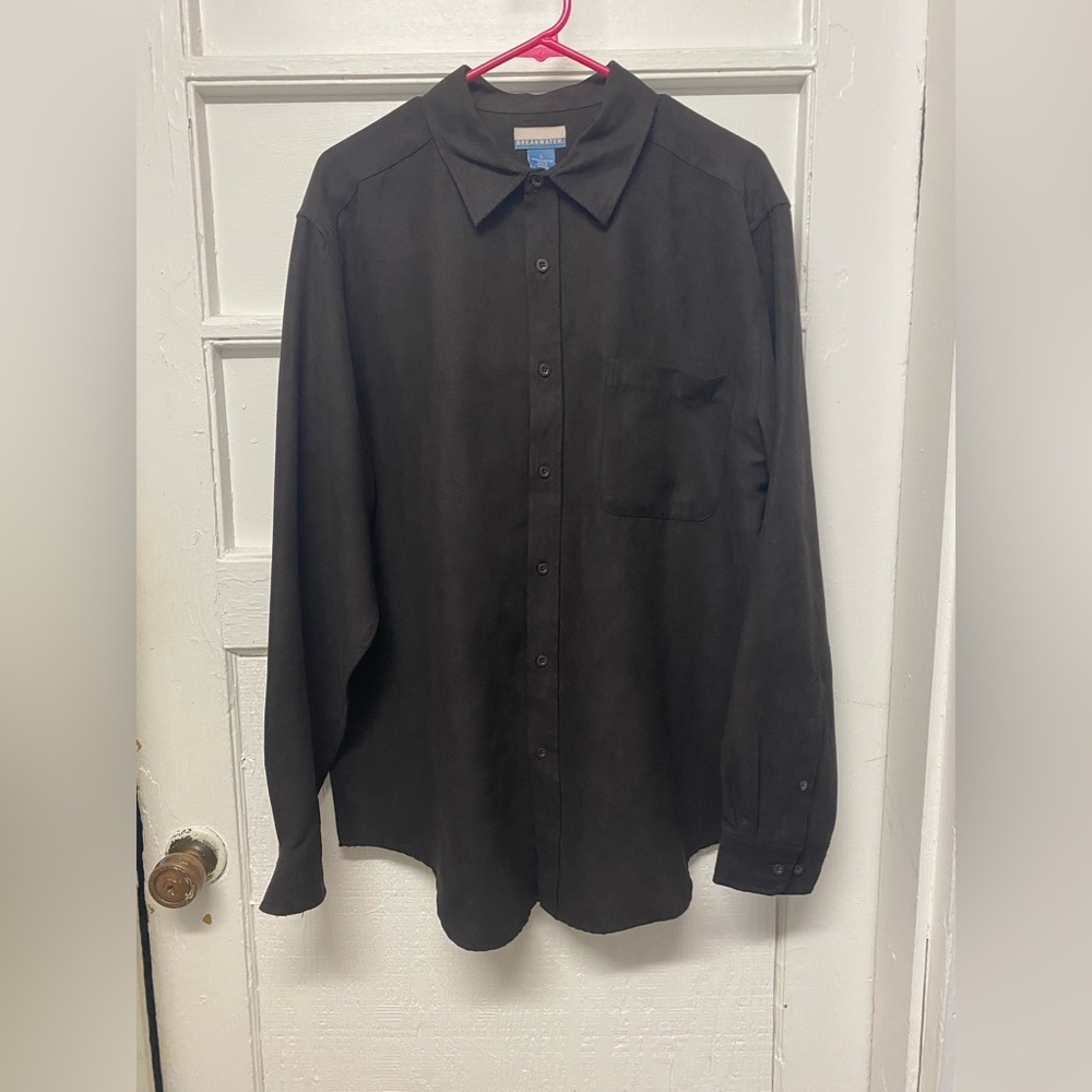 BREAKWATER Mens Large long sleeves button down Shirt black 1 Pocket